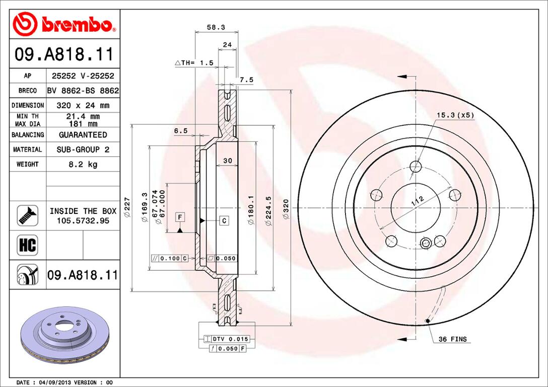 Mercedes Brembo Disc Brake Rotor - Rear (320mm) 221423101207